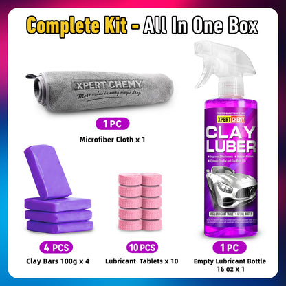 XPERTCHEMY Car Clay Bars Auto Detailing 4 Pack 400g(4x100g) and Clay bar Lubricant Tablets 10 Pack(1pcs=16 oz) Clay bar kit, Spray Bottle and Microfiber Towel for Car Detailing