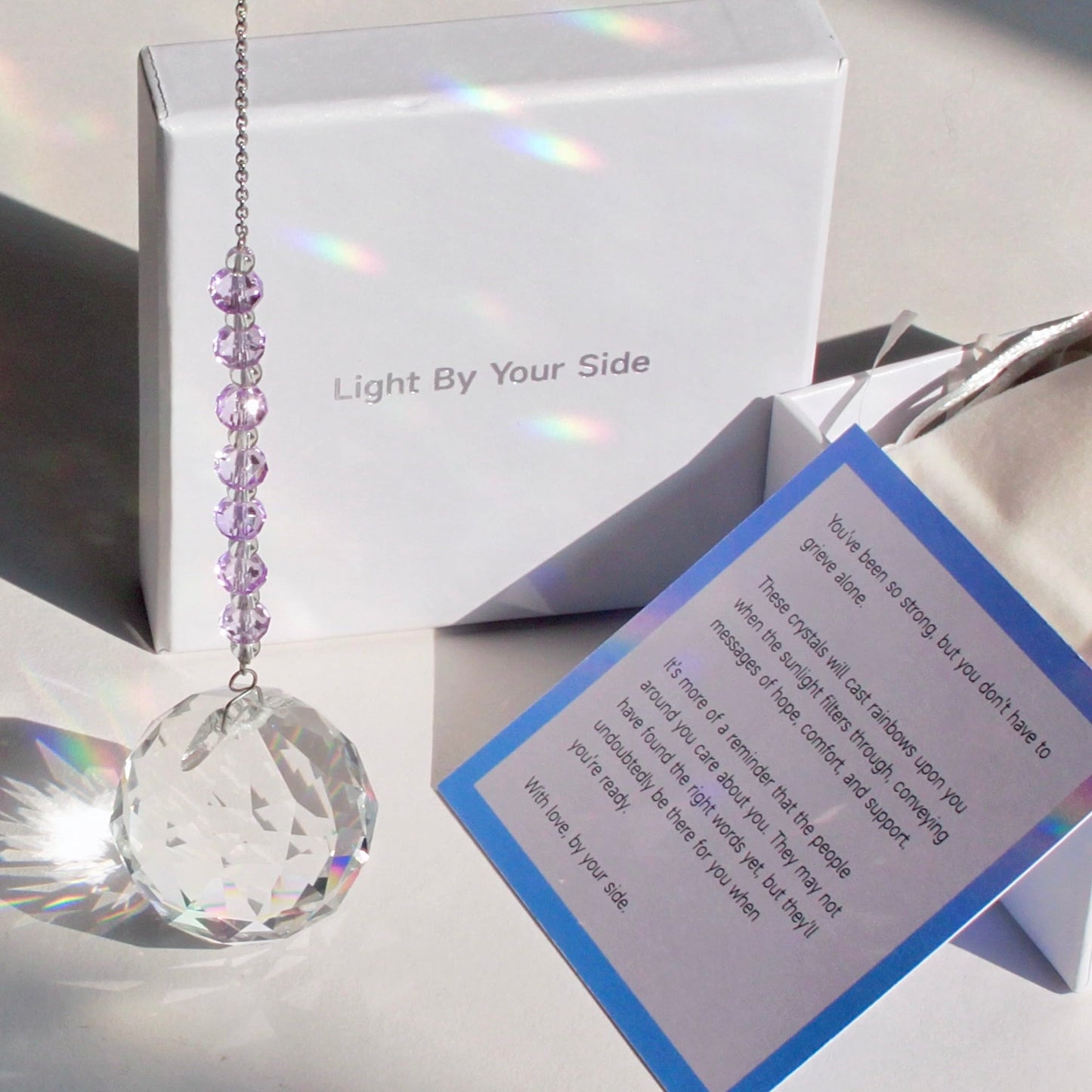 WOOWA Light by Your Side Sympathy Gifts for Loss of Loved One. Grief, Bereavement, Condolence, Sorry for Your Loss Gift. Crystal Rainbow Maker Suncatcher - Serene Lavender