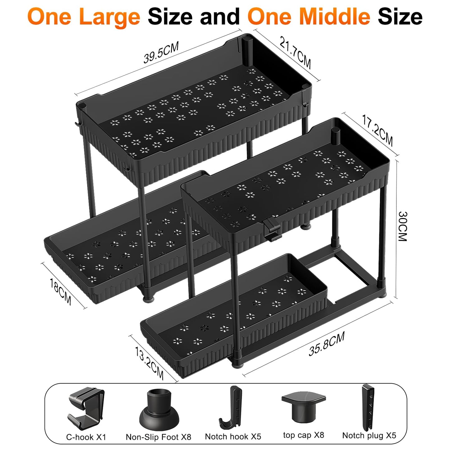Sevenblue 2 Pack Under Sink Organizer and Storage, 2 Tier Sliding Bathroom Organizers, Multi-Use Under Sink Organizer for Bathroom and Kitchen,Black…
