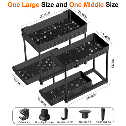 Sevenblue 2 Pack Under Sink Organizer and Storage, 2 Tier Sliding Bathroom Organizers, Multi-Use Under Sink Organizer for Bathroom and Kitchen,Black…