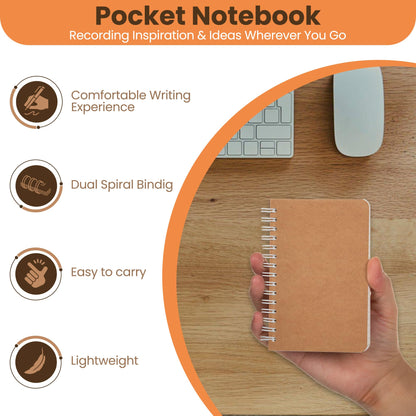 Spiral Notebook, 5 Pack Aesthetic Notebooks Spiral Journal Notepad Kraft Cover Lay Flat Sketchbook Journals for Writing Drawing Note Taking, 3.5”x5.5”, 180 Ruled Pages, 90 Sheets