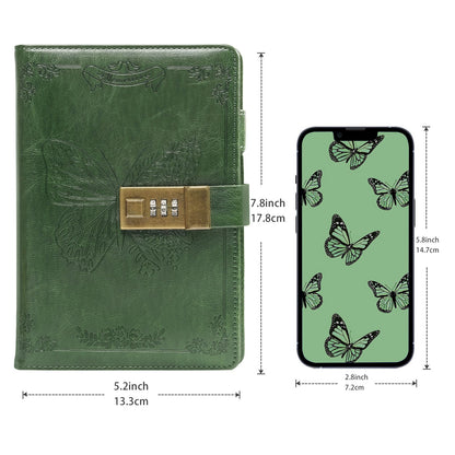 Diary with Lock, Journal for Women Girls, Vintage Refillable Secret Journal, Locking Notebook Gift for Girls with Combination Lock, 5.3'' x 7.8'' (Green)