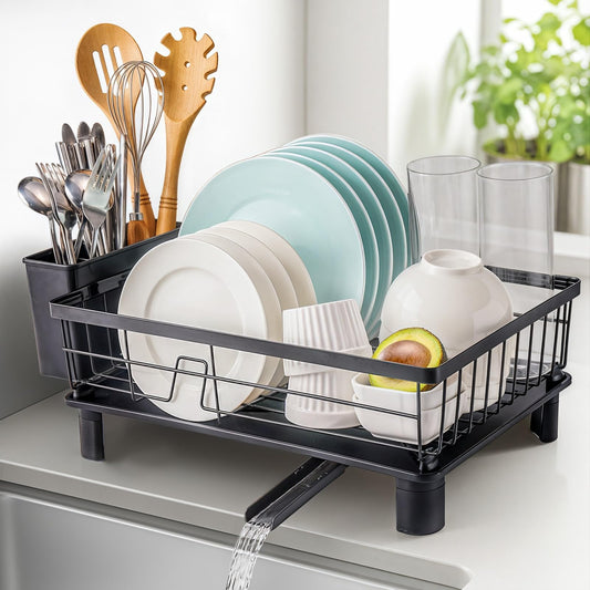 Dish Drying Rack,Rv Essentials, Kitchen Organizers and Storage, Dish Racks with Drain Board, Kitchen Essentials, Rv Accessories, Egouttoir à Vaisselle, with Cutlery Holder, Stainless Steel, 29 x 38cm