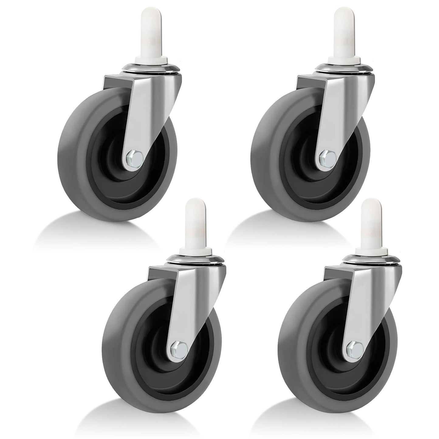 Swivel Stem Caster 4 Inch, Heavy Duty 7/16" Stem Diameter Rubber Wheel,Smooth Rolling TPR Replacement Wheels for Rubbermaid Models 7570-L2,7571,7580,7581,7582 7583