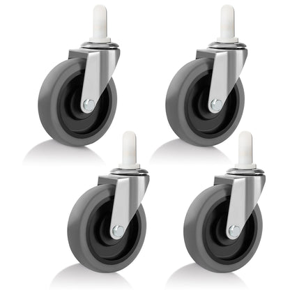 Swivel Stem Caster 4 Inch, Heavy Duty 7/16" Stem Diameter Rubber Wheel,Smooth Rolling TPR Replacement Wheels for Rubbermaid Models 7570-L2,7571,7580,7581,7582 7583