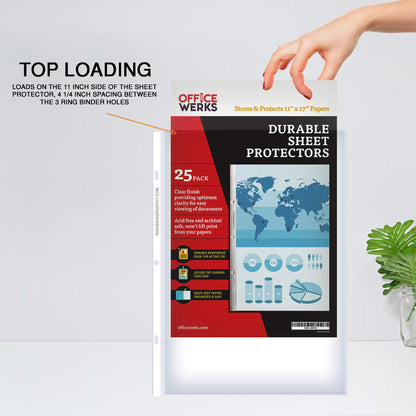 11 x 17 Sheet Protectors, Portrait View,25 Pack, Top Loading, Protect, Store and Display 11X17 Paper, Photographs, Prints, and Documents