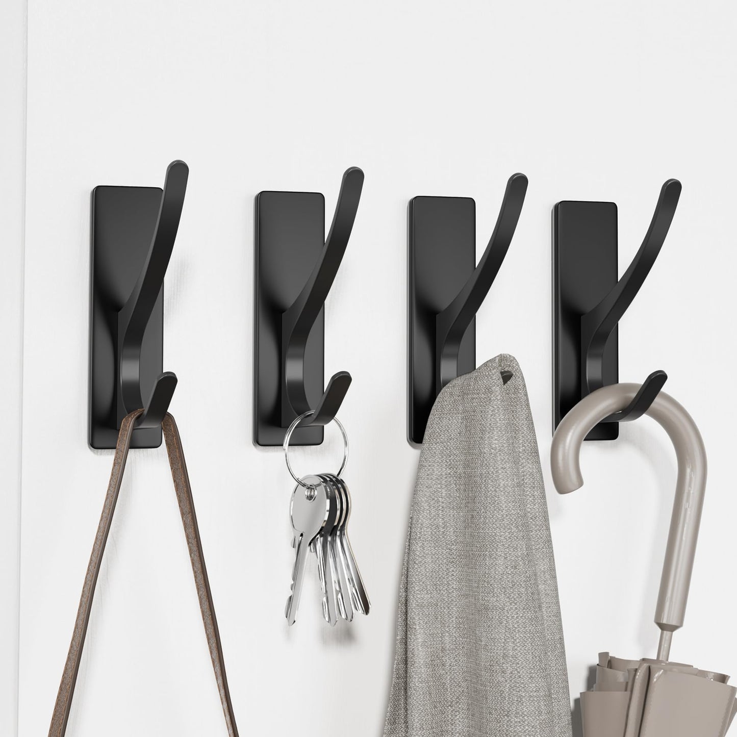 10 Pack Self Adhesive Coat Hooks for Hanging: Heavy Duty Stainless Wall Hook for Towel, Utensil, Backpack, Hat, Sturdy Metal Hanger for Bathroom, Kitchen, Door, Matt Black