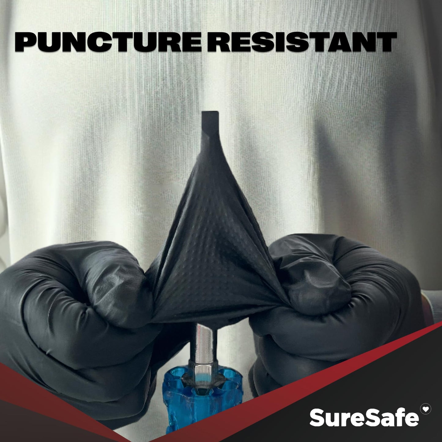 [100 Pack] SURESAFE 8 Mil Nitrile Gloves XL, Black Gloves Disposable, Powder & Latex Free, Diamond Grip, Fully Textured & Ribbed, For Work, Mechanics, BBQ, Butcher, Plumbing, Food Prep