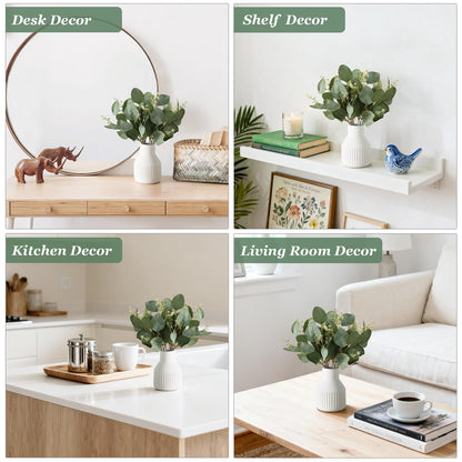 Dahey Artificial Eucalyptus Stems in Small Ceramic Vase Centerpiece Table Decorations Modern Farmhouse Decor Fake Eucalyptus Plants with Vase for Bathroom Kitchen Shelf Living Room Home Decor, White