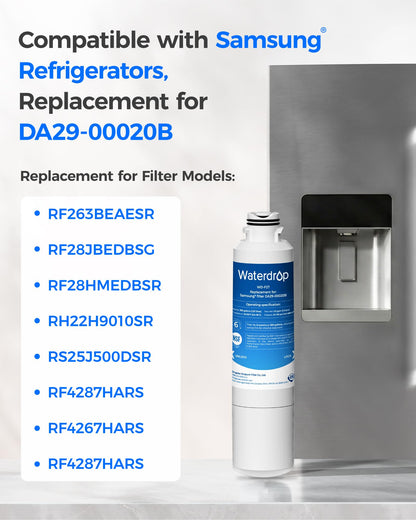Waterdrop DA29-00020B Replacement for Samsung Water Filter HAF-CIN/EXP, DA29-00020B, HAF-CIN, DA29-00020B-1, RF28HMEDBSR, RF263BEAESR, RS25J500DSR, RF263TEAESG, HDX FMS-2, DA97-08006A-1, 3 Filters