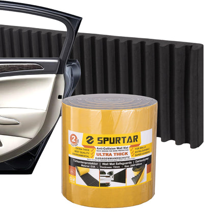Spurtar Garage Wall Protector Thick Garage Parking Assist Car Door Edge Protector Car Door Protector Self-Adhesive Wavy Mat Anti-Collision EVA Foam Wall Padding, Black,79" x 8" x 5/8" (15 mm)