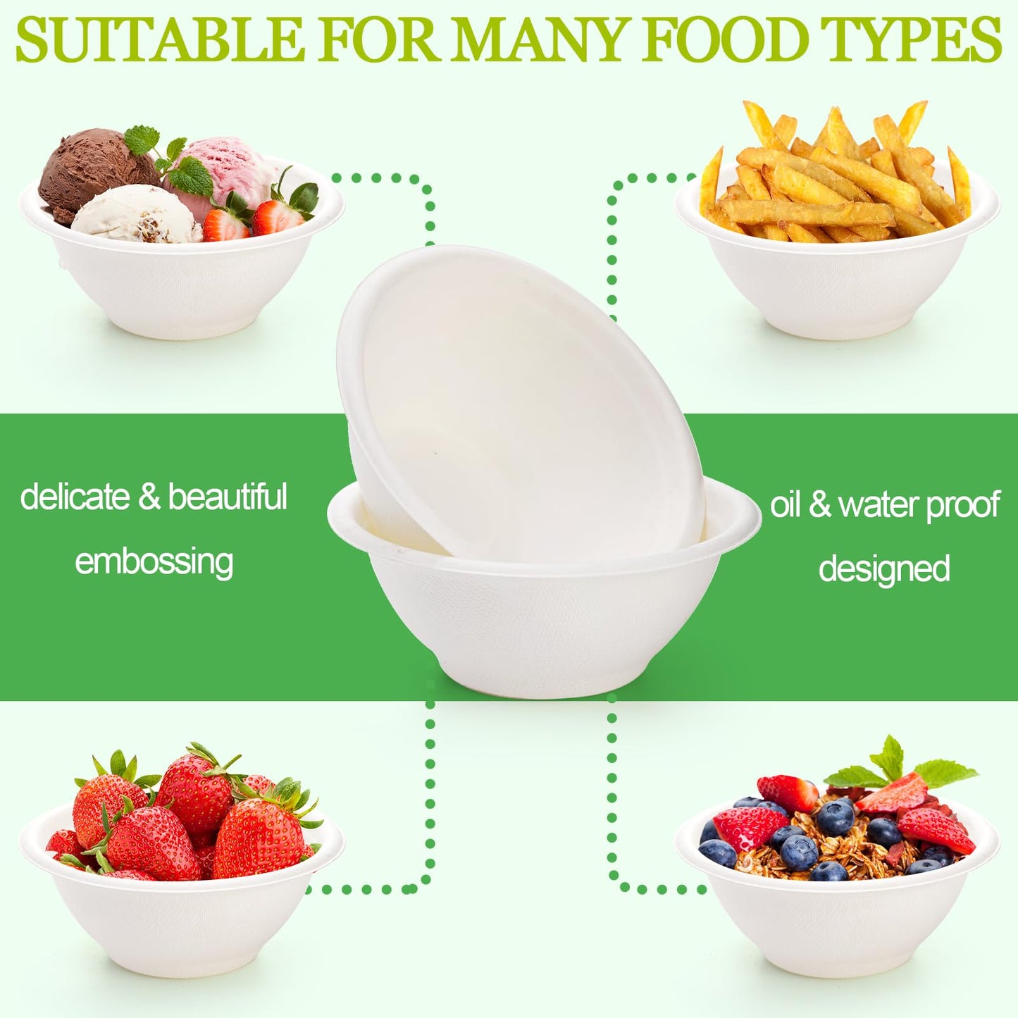 Yesland 250 Pack 8 oz Natural Sugarcane Bowls, White Small Disposable Paper Bowls Bagasse Soup Bowls, Microwave Chili Bowls for Salad, Dessert, Snack, Hot Soup