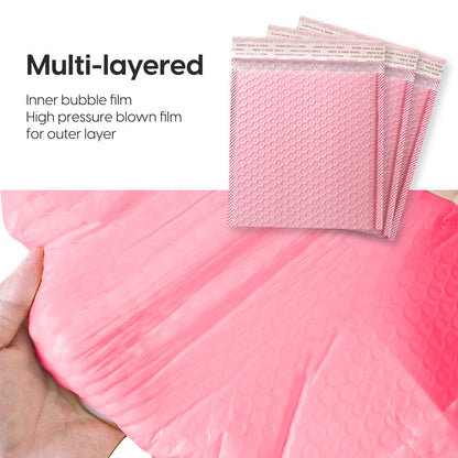 Bubble Mailers Waterproof 6 x 8 inches 50pcs Shipping Envelopes Multicolors Padded Envelopes Self Seal Adhesive (Pink, 6''x8'')