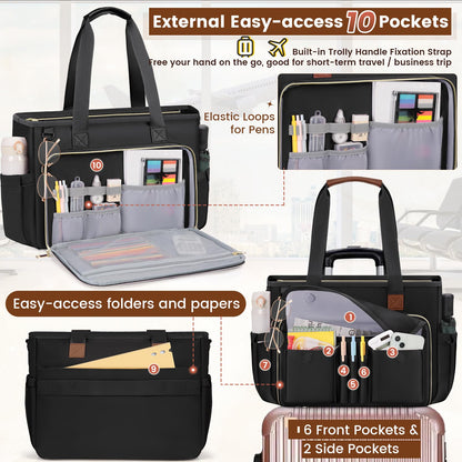 RAINSMORE Teacher Tote Bag 15.6 inch Laptop Bag for Women Large Work Teacher Bag Nurse Bag Professional Computer Messenger Bag Canvas Tote Bags Briefcase Handbag for Nursing, College, Office, Black