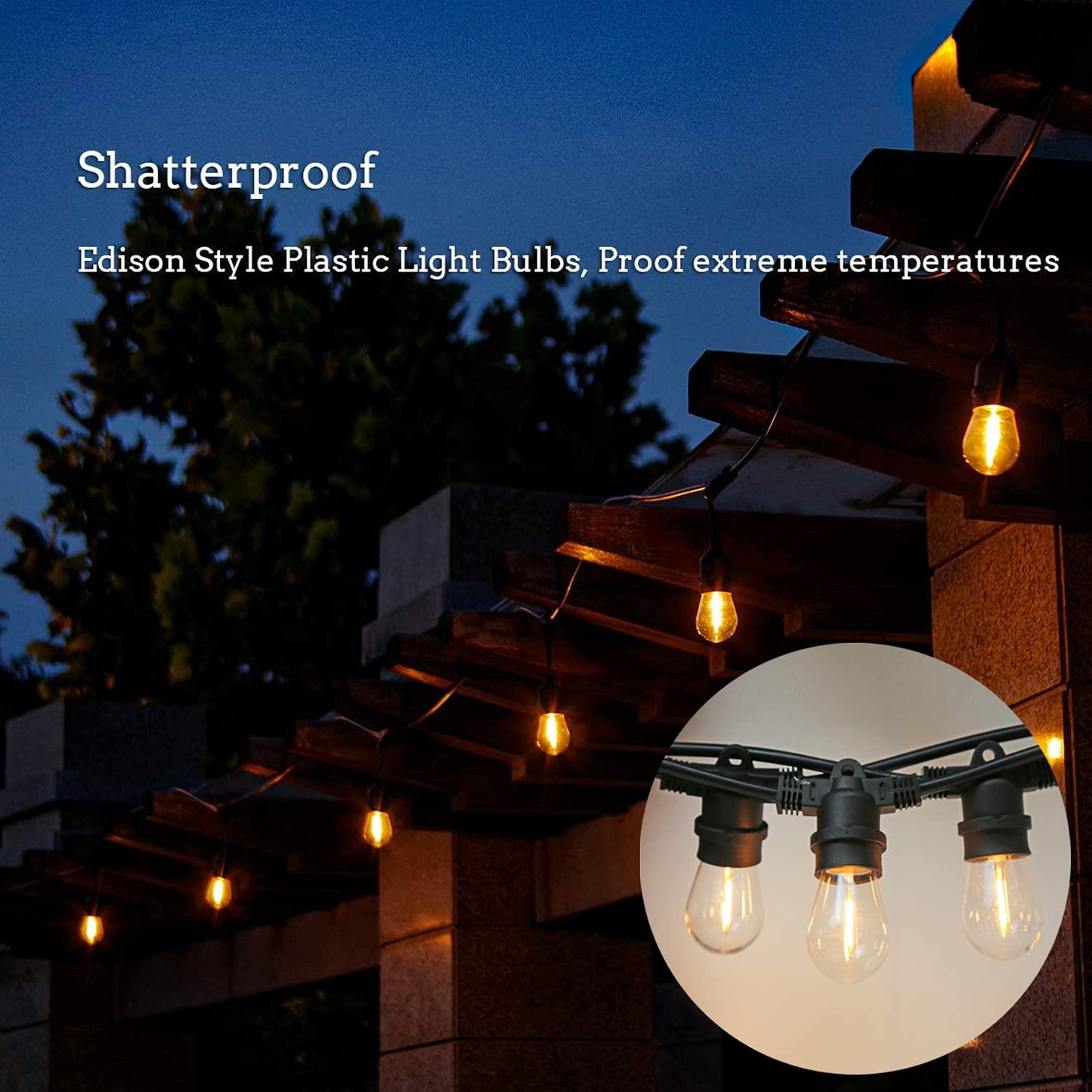 RuiAoTD S14 LED 1W Equivalent to 10W String Light Bulbs Shatter-Resistant Outdoor S14 LED Replacement String Light Bulbs E26 Regular Base 2200K Warm White Clear Plastic Edison Light Bulbs 25 Pack