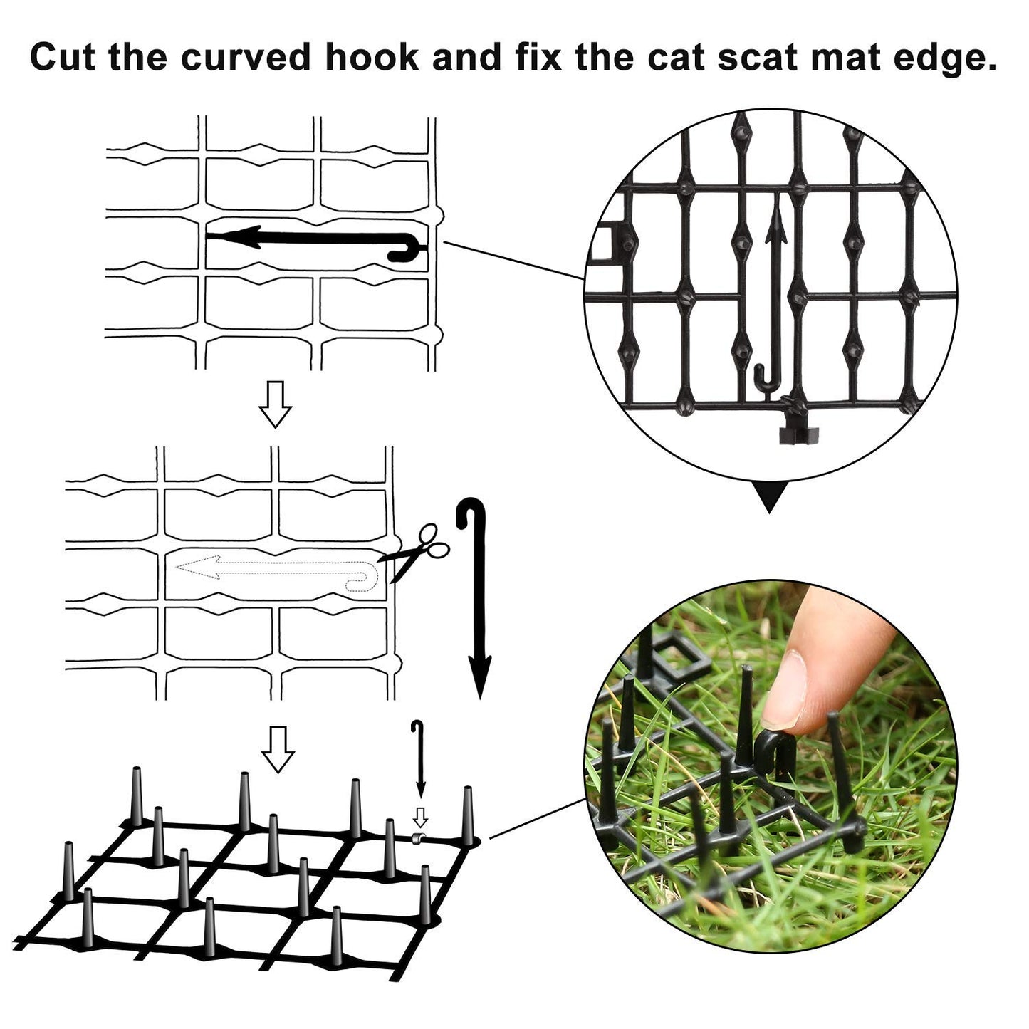 Cat Scat Mat, 78inch, Cat Deterrent Devices Spikes Mat Include 8 Garden Staples, for Garden, Fence, Anti-Cats Network, Bird, Squirrel, Raccoon Spikes