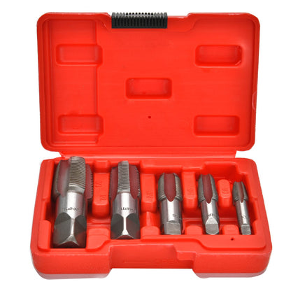 5 Piece NPT Thread Forming Taps, Pipe Taps Set, High-Speed Steel Drill Bits for Cleaning or Re-Thread Damaged or Jam Pipe Threads, Size 1/8", 1/4", 3/8", 1/2", 3/4"