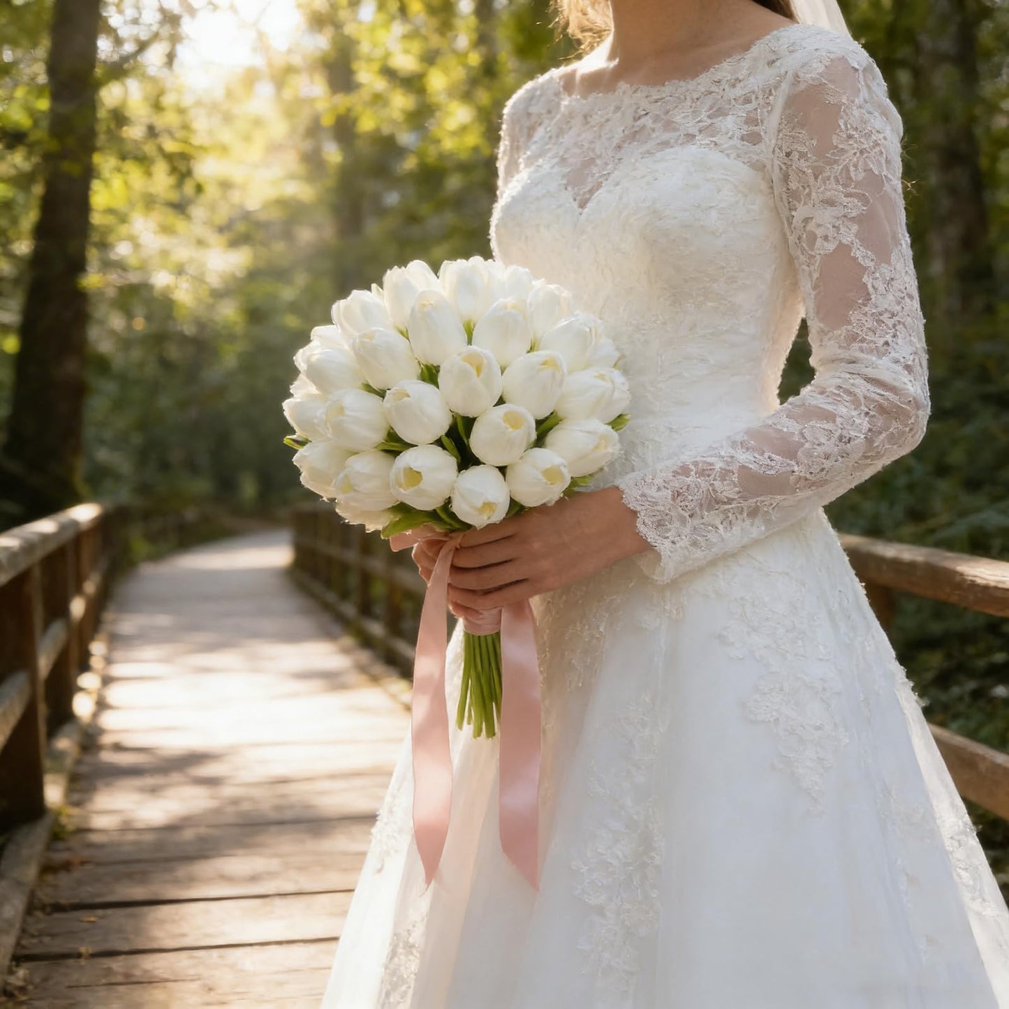 HoveBeaty Artificial Tulips Bridal Wedding Festival Decor Bouquet Real Touch PU Flower Bouquet Pack of 20 (White)