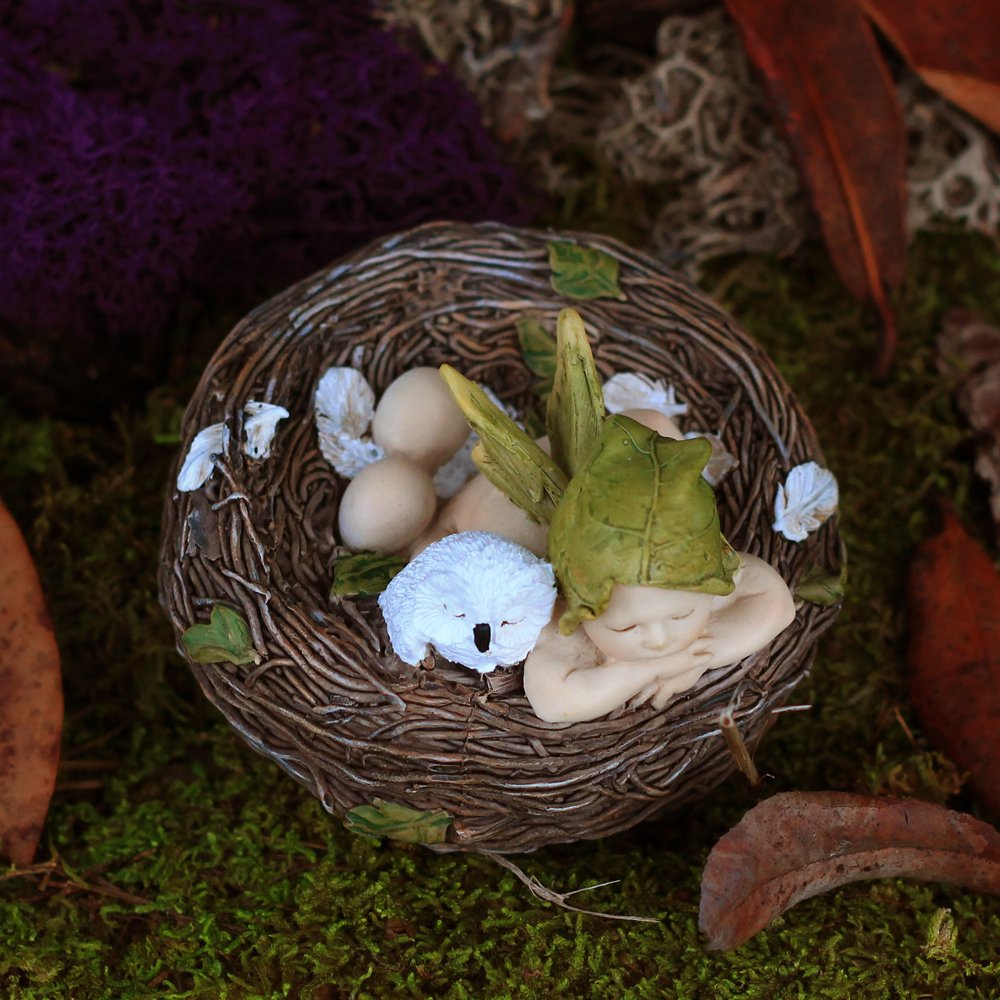 Top Collection Miniature Fairy Garden and Terrarium Sleeping Fairy Baby with Owl in Nest Statue