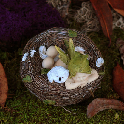 Top Collection Miniature Fairy Garden and Terrarium Sleeping Fairy Baby with Owl in Nest Statue