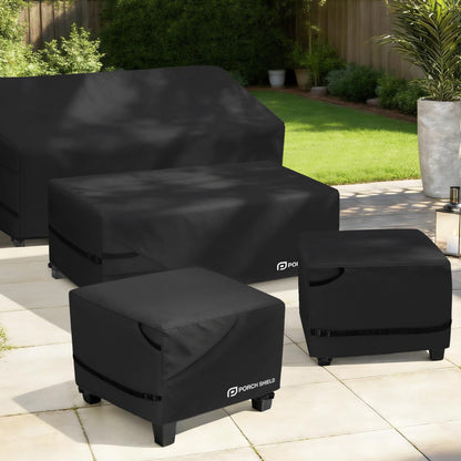 Porch Shield Patio Ottoman Cover - Waterproof Outdoor Rectangular Side Table Covers – 28L x 24W x 18H inch, Black