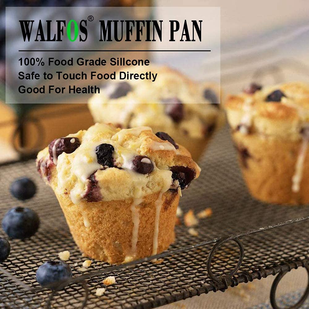 Walfos Silicone Jumbo Muffin Pan Set- 6 Cup Large Silicone Cupcake Pan, BPA Free Silicone Perfect for Egg Muffins, Big Cupcakes - Non-Stick and Dishwasher Safe, Set of 2