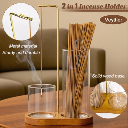 VeythorIncense Holder for Sticks,Insence-Stick Holder Ash Catcher with Removable Glass,Anti-Ash Flying Incense Burner,for Meditation Yoga Relaxation,Home Decor