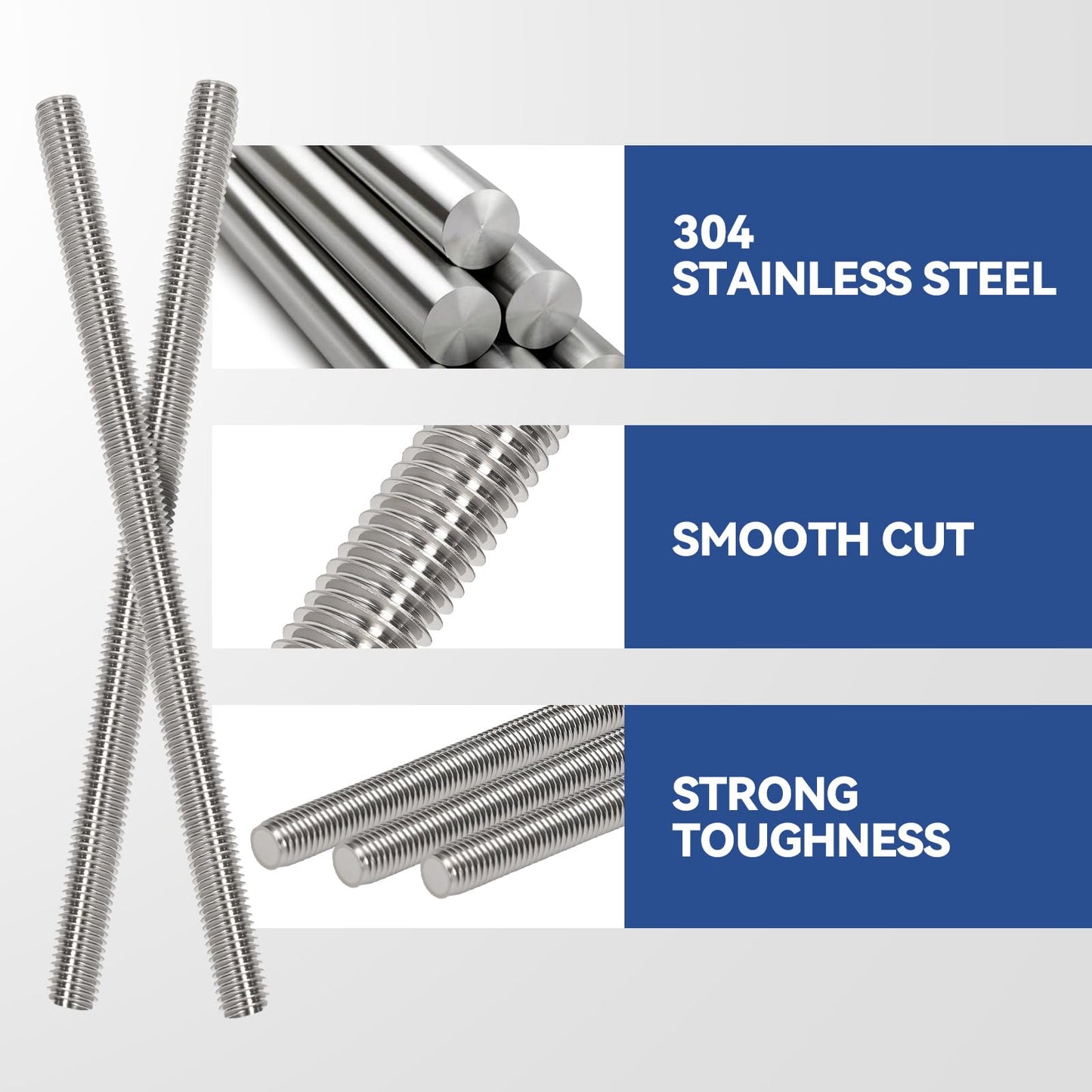 Arwnnklo 12 Pcs 304 Stainless Steel M4 Fully Threaded Rod,12"(305mm) Long Threaded Rod,Right Hand Threads，with Nuts