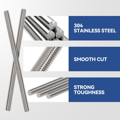 Arwnnklo 12 Pcs 304 Stainless Steel M4 Fully Threaded Rod,12"(305mm) Long Threaded Rod,Right Hand Threads，with Nuts