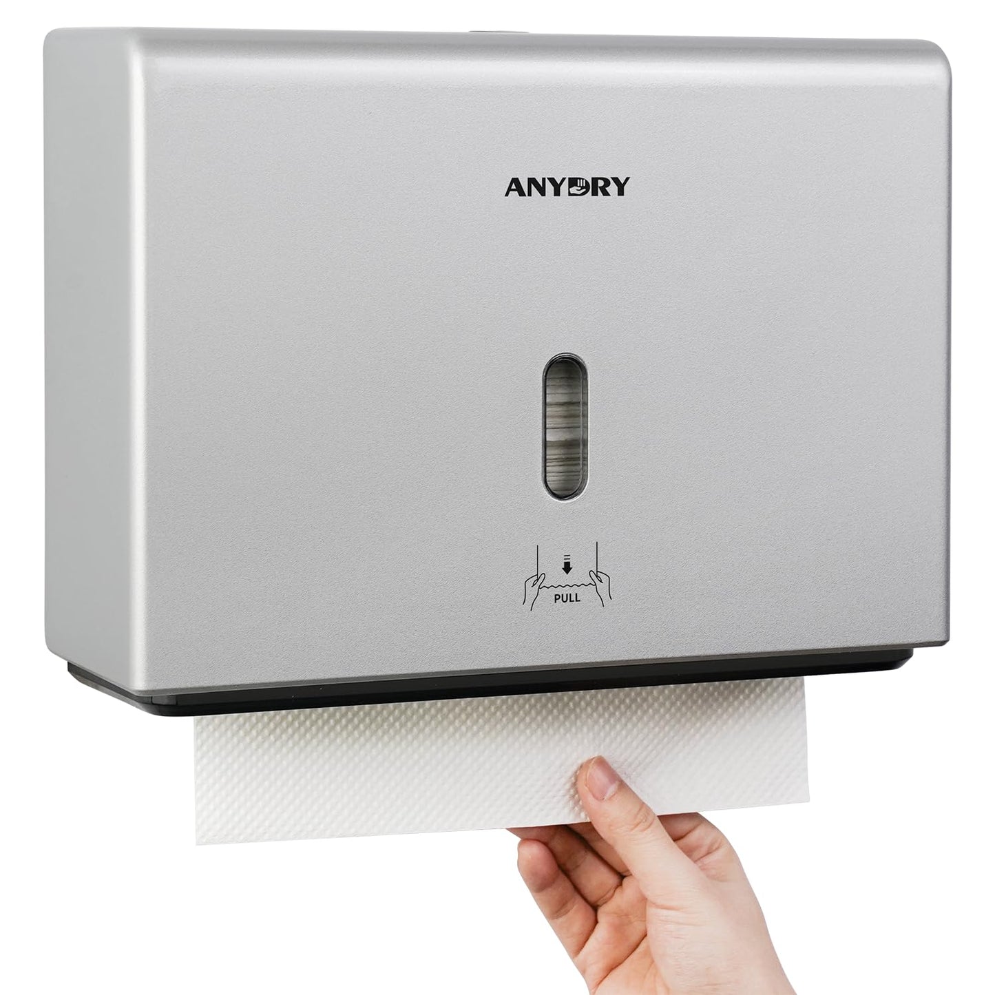 anydry Wall-Mounted Paper Towel Dispenser – Fits Tri-Fold Towels up to 25x7.8 cm, Holds 200 Sheets, Ideal for Home & Commercial Use (Silver)
