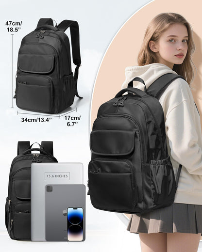 Black Backpack For Women Men,School Backpack For Teens Boys Girls,College Waterproof Laptop Backpack