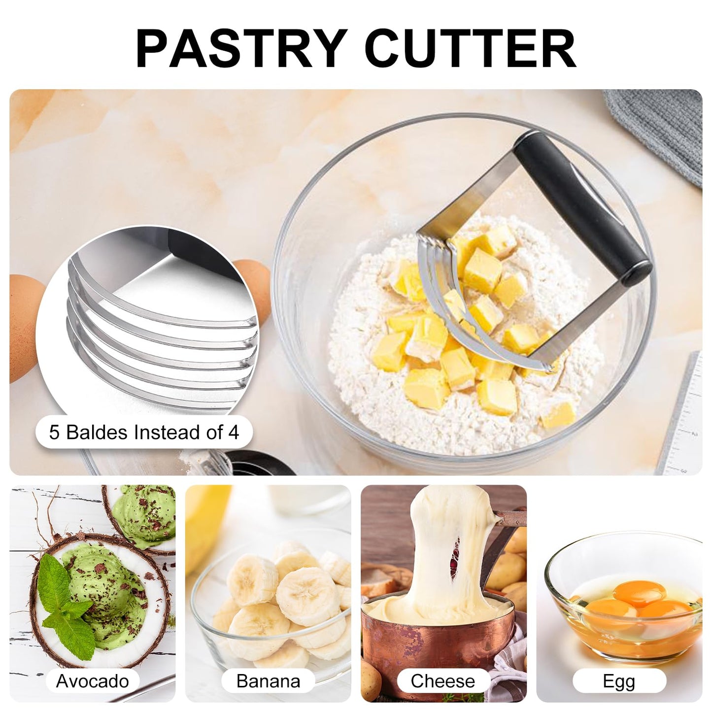 Silicone Baking Mats, Cookie Cutters, Pastry Cutter, Dough Scraper, Stainless Steel Dough Blender & Biscuit Cutter Set, Dough Cutter Baking Pastry Mat Dough Blender Tools (5 Pcs/Set)