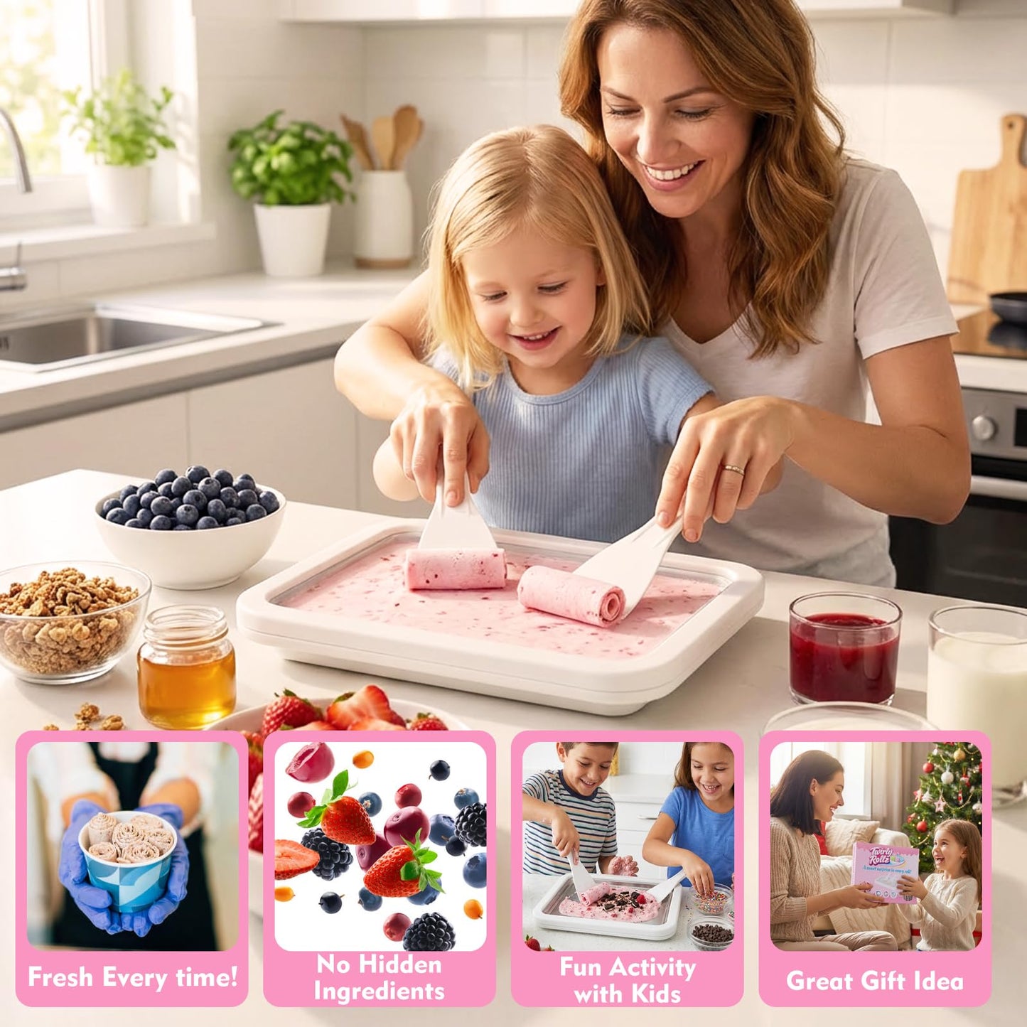 Rolled Ice Cream Maker Kit. Instant Ice Cream Maker. Includes Recipe Book, Large Freeze Tray, 2 Food Grade Spatulas & Gift Ready Packaging. Fun Homemade Ice Cream Experience For the Family.