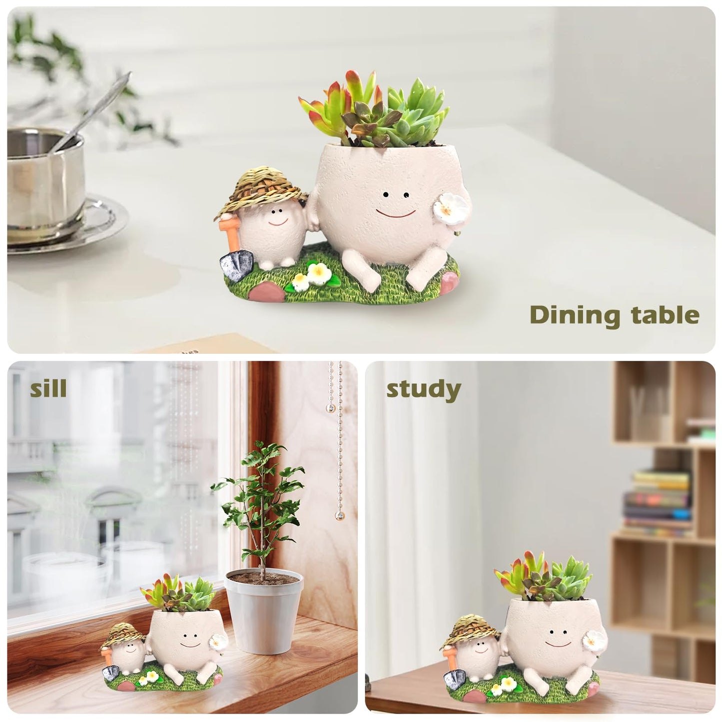Domigard Swing Face Planter Pot,Cute Resin Flower Head Planters for Indoor Outdoor Plants,Unique Face and Sit Chair Design for String of Pearls,Ideals Gift for Mother's Day,Christmas(Lawn)