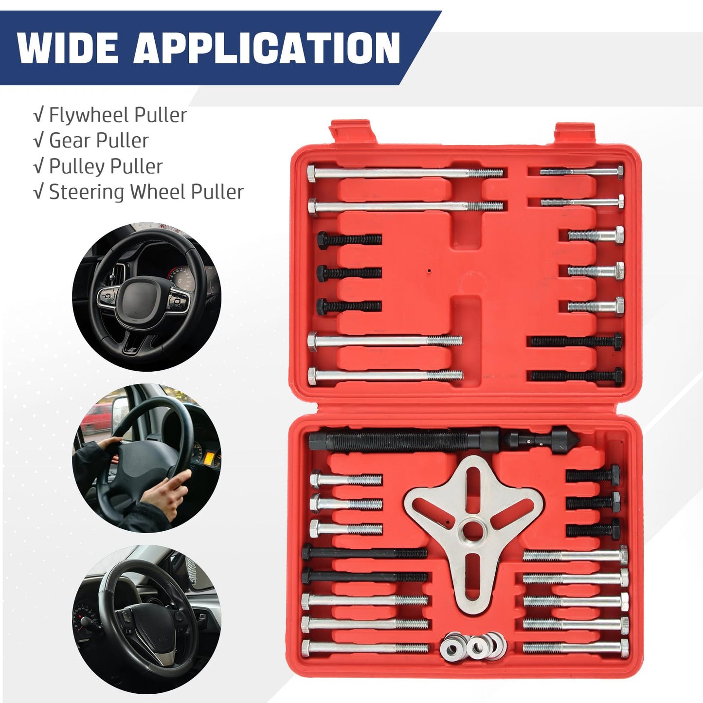 DASBET 46Pcs Harmonic Balancer Puller Set, Steering Wheel Puller, Gear Puller, Crank Shaft Pulley w/Case