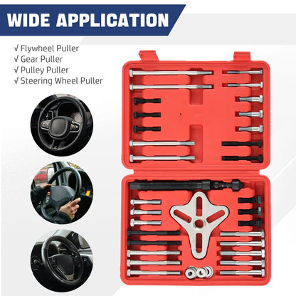 DASBET 46Pcs Harmonic Balancer Puller Set, Steering Wheel Puller, Gear Puller, Crank Shaft Pulley w/Case