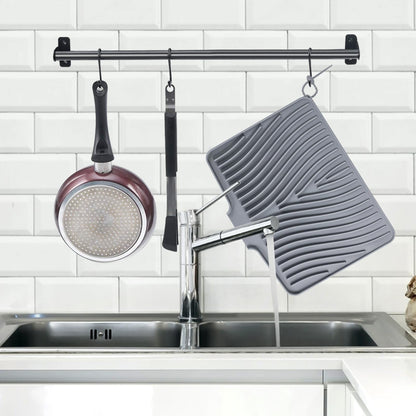 TIKNIK Silicone Dish Drying Mat for Kitchen Counter, Dish Drying Pad, Non-Slip Drain Pad with Built-in Drain, Heat Resistant Stone Drying Mat (16" x 12" / 40 x 30cm, Grey)