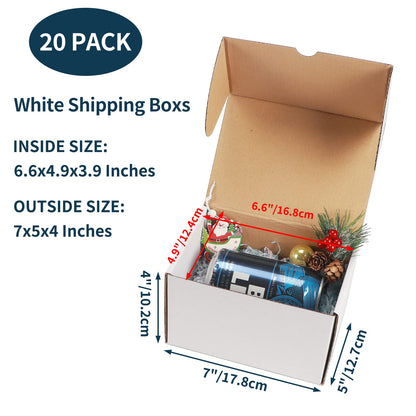 WIFTREY 7x5x4 Shipping Boxes 20 Pack for Small Business, White Corrugated Cardboard Mailer Boxes for Packing, Mailing