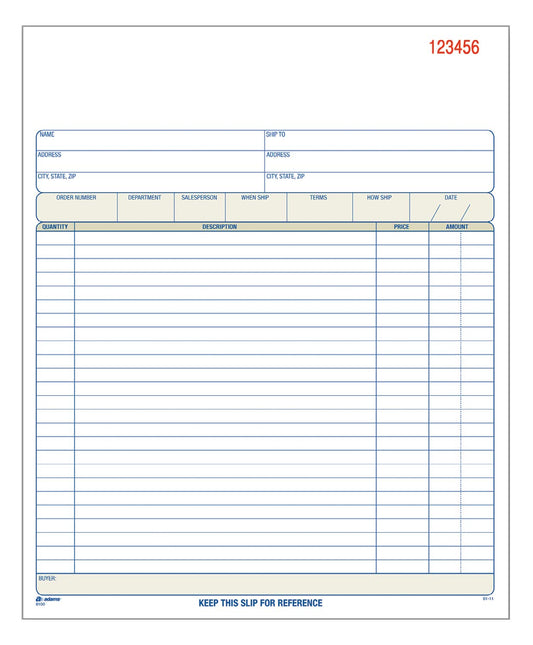 Adams Order Book, 8.38 x 10.69 Inch, 3-Part, Carbonless, 50 Sets, White, Canary, Pink (TC8100)