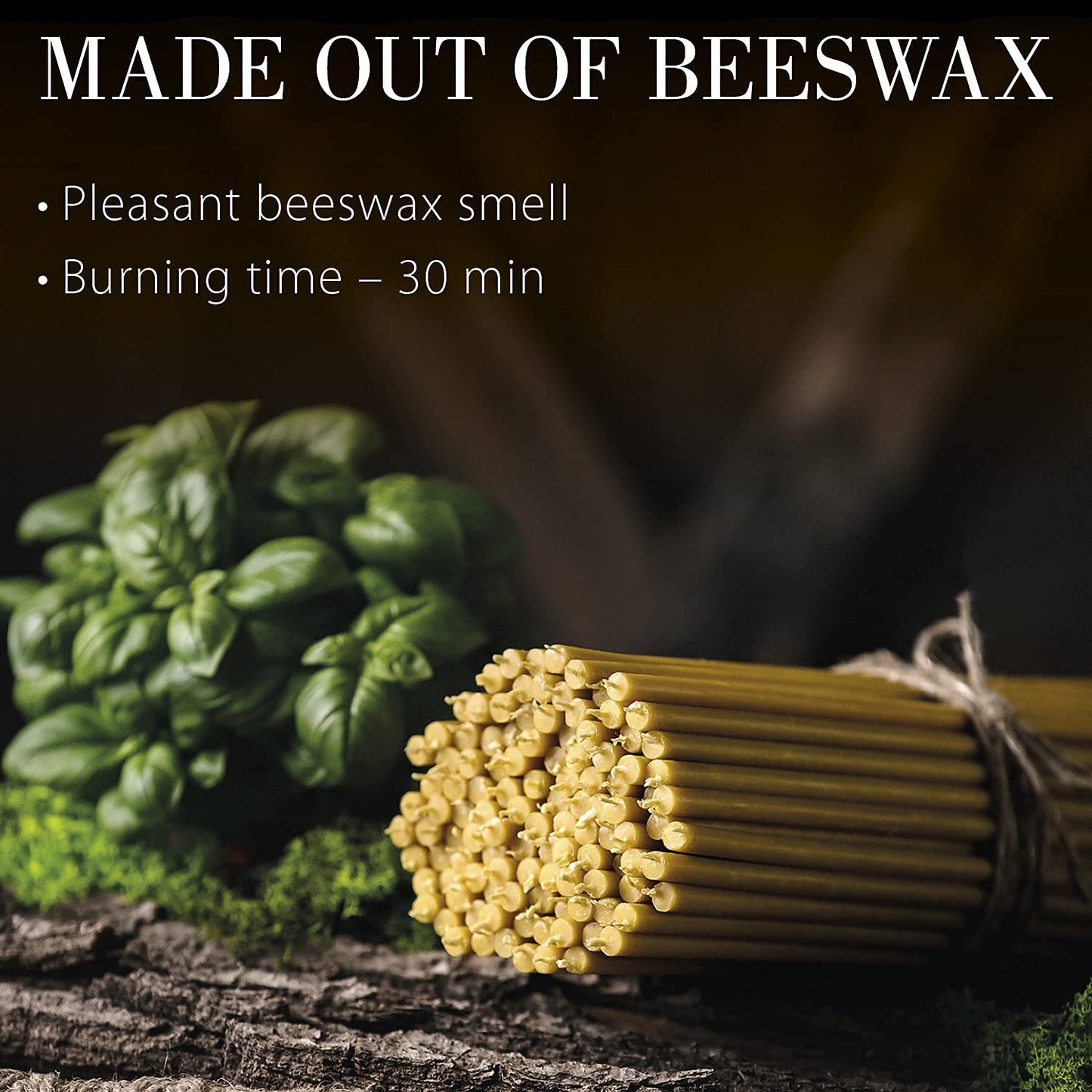 Danilovo Thin Taper Beeswax Candles - Honey-Scented, Decorative Candles Ideal for Birthday Decoration or Church Prayers - Yellow Drip Free, Tall & Smokeless Pack of 50 pcs, 16 cm x 5 mm