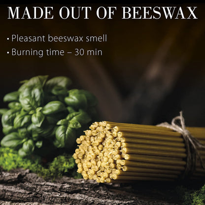 Danilovo Thin Taper Beeswax Candles - Honey-Scented, Decorative Candles Ideal for Birthday Decoration or Church Prayers - Yellow Drip Free, Tall & Smokeless Pack of 50 pcs, 16 cm x 5 mm