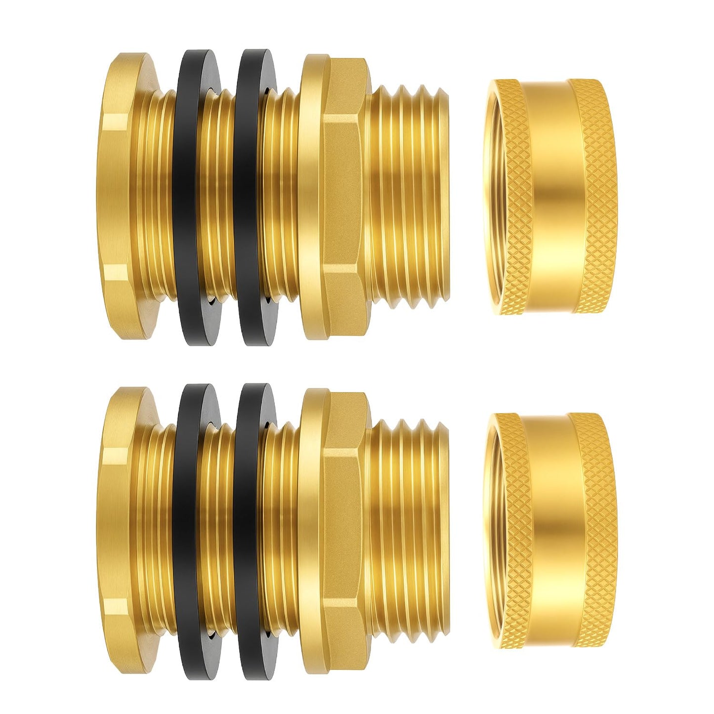 Wantmatch Brass Garden Hose Bulkhead Fitting with Plug,1/2" Female NPT 3/4" Male GHT Garden Hose Threaded,Brass Water Tank Connector 2 Pack