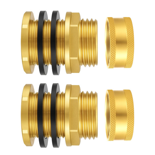 Wantmatch Brass Garden Hose Bulkhead Fitting with Plug,1/2" Female NPT 3/4" Male GHT Garden Hose Threaded,Brass Water Tank Connector 2 Pack