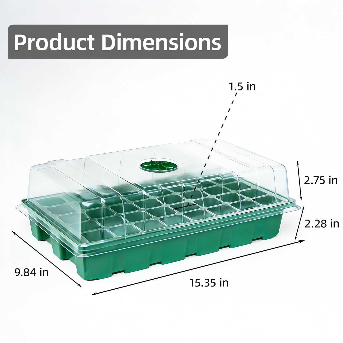 5 Pack Seed Starter Trays with Ventilation Holes - Reusable Seedling Starter Kit for Vegetables, Herbs, Flowers - Plant Germination & Seed Starting (40 Cells Per Tray, Total 200 Cells), Green