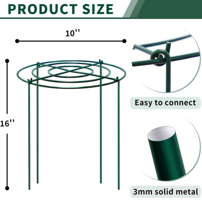 SYITCUN Peony Cages and Supports, 10x16 Inch 4-Pack Compact Metal Plant Cages, 3mm Green Powder Coated Garden Stake for Peonies, Roses, Dahlias