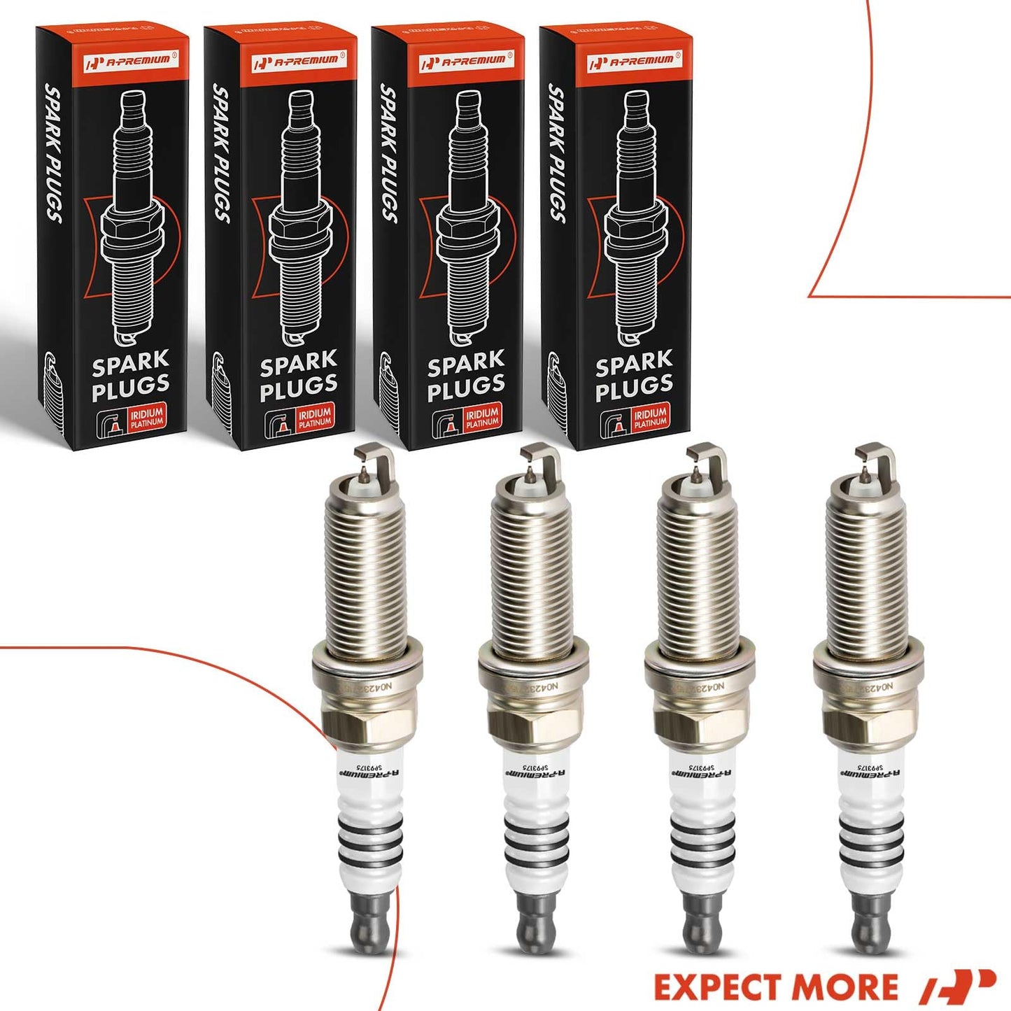 A-Premium Iridium Platinum Spark Plugs Compatible with Honda CR-V, Civic, Accord, Crosstour & Hyundai Elantra, Elantra Coupe/GT, Sonata, Santa Fe, Santa Fe Sport, Tucson, Venue & Kia Soul, Pack of 4