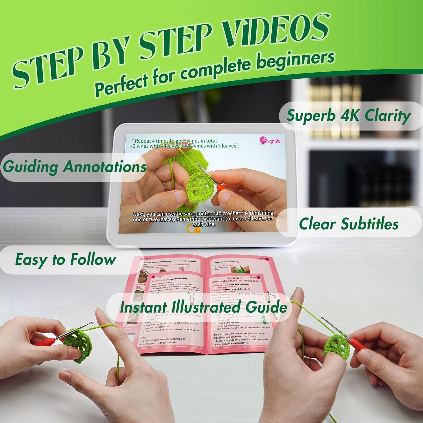 SGIBYN Crochet Kit for Beginners with Step-by-Step Video Tutorials,Beginners Starter Crochet Succulent Plant Kit for Adults,Knitting Kits Learn to Crochet Set (Hanging Plants)