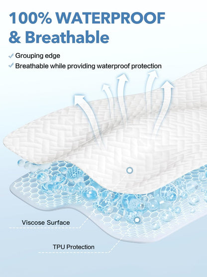 100% Waterproof Mattress Protector Twin Size, Premium Viscose from Bamboo Mattress Pad Ultra Soft Breathable, Noiseless Mattress Cover Fitted 8"-21" Deep Pocket