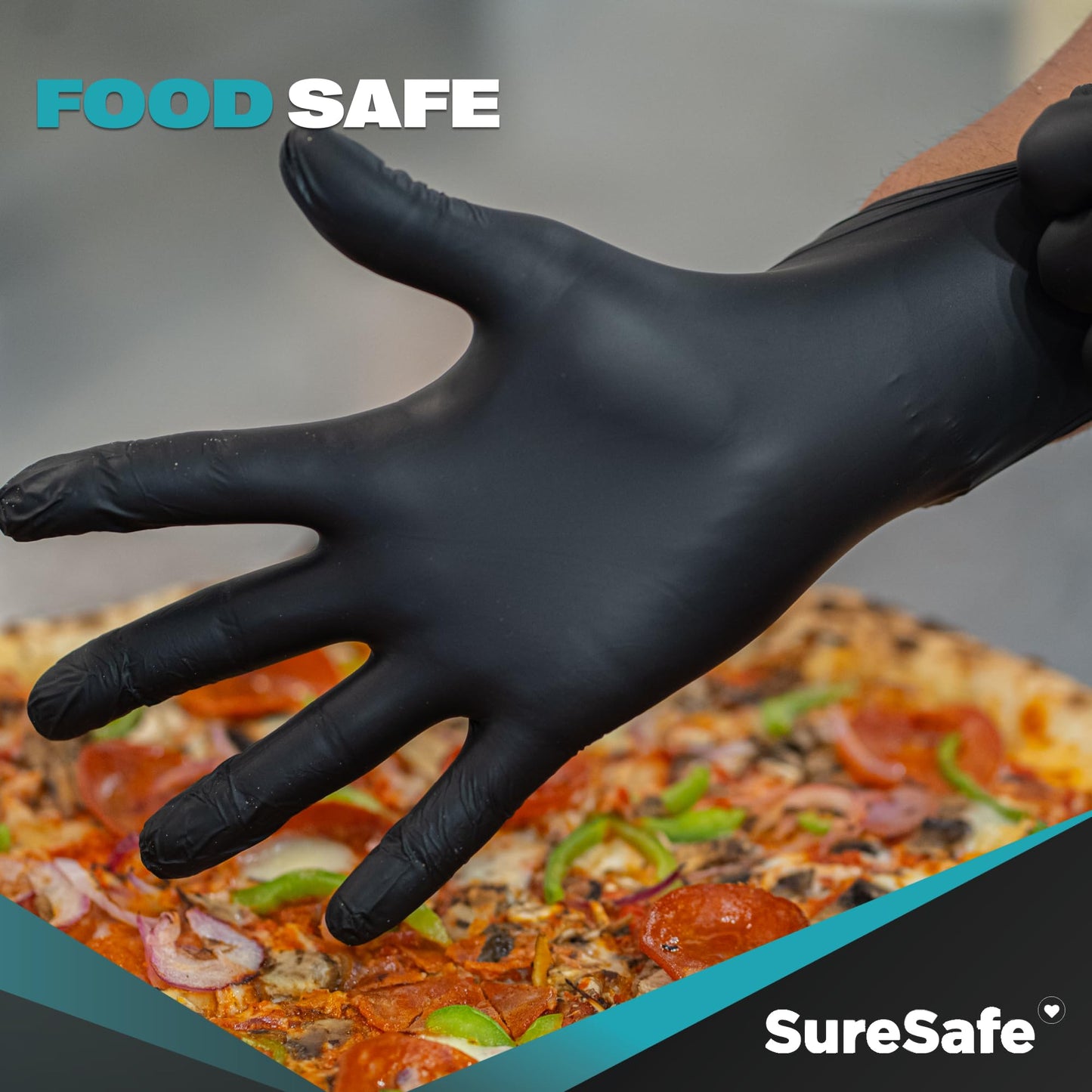 [200 Pack] SURESAFE 3 Mil Vinyl Nitrile Blend Black Large Disposable Gloves, Powder & Latex Free Dishwashing Gloves, For Food Prep, Drawing, Hair Dye, Kitchen, Painters, Cleaning, Butcher