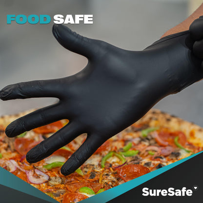 [200 Pack] SURESAFE 3 Mil Vinyl Nitrile Blend Black Large Disposable Gloves, Powder & Latex Free Dishwashing Gloves, For Food Prep, Drawing, Hair Dye, Kitchen, Painters, Cleaning, Butcher
